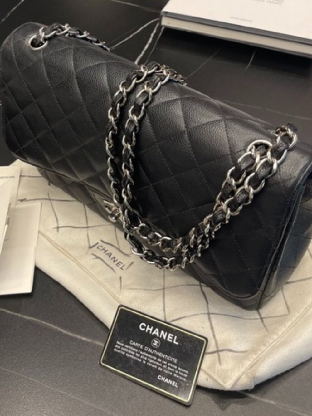 Chanel Jumbo Classic Black Quilted Shoulder Bag by Owner (Vintage)